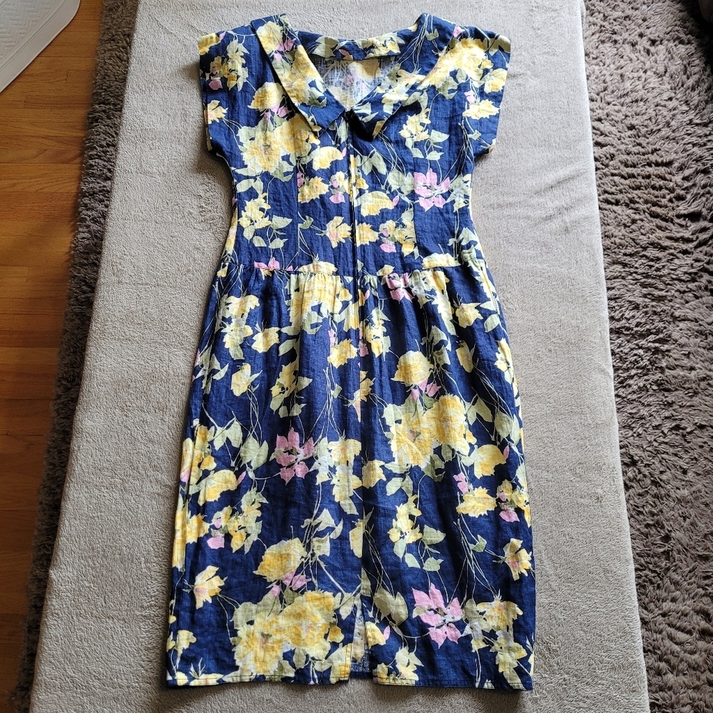 Maggy London by Jeannene Booher drop waist linen floral dress size 8 - Picture 7 of 14